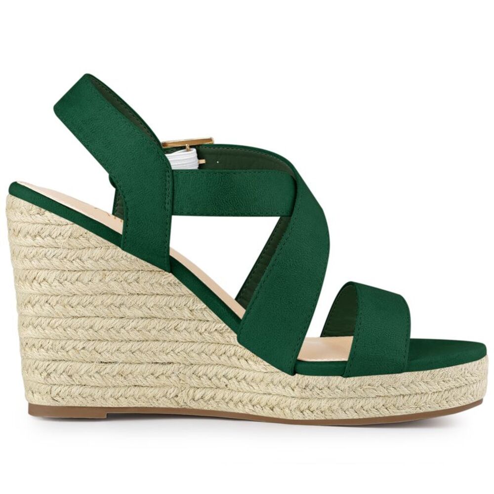 Espadrilles Platform Slingback Emerald Green Wedges Sandals - Picture 6 of 6
